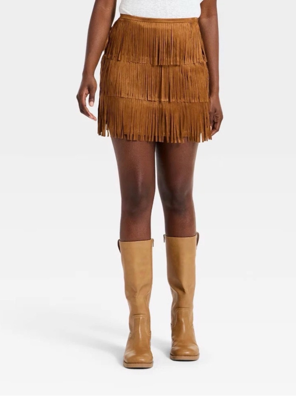 NWT Universal Thread Western Fringe Brown Mini Skirt, Size 8
